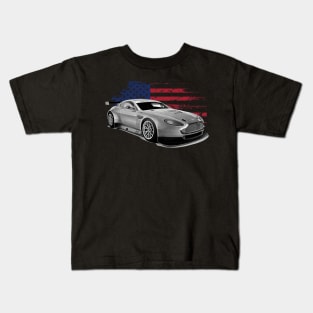 Aston Martin Vantage GT8 (Mk I) Cars Form American Flag Kids T-Shirt